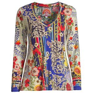 Johnny Was Wild Flower V-Neck Long-Sleeve T-Shirt  Size M  NWT